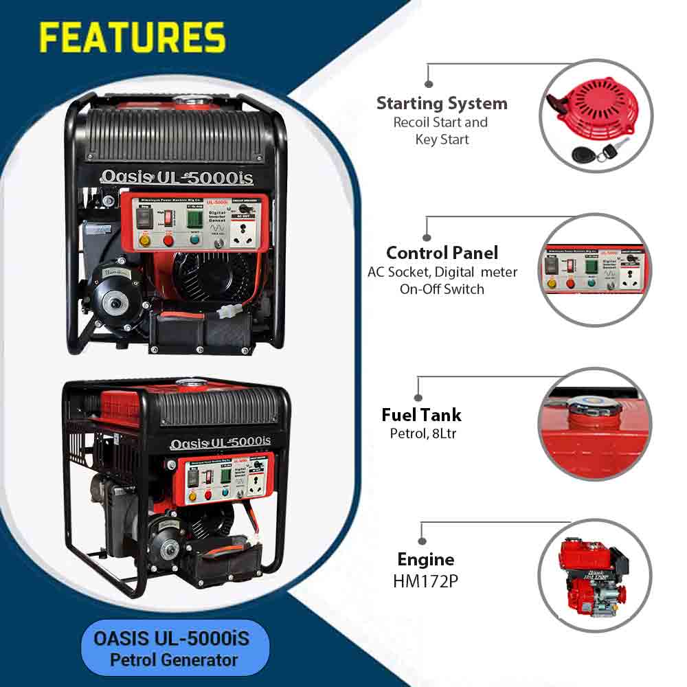  5 KVA smart portable petrol Genset , with Recoil & Self Start ,Model Oasis UL-5000is