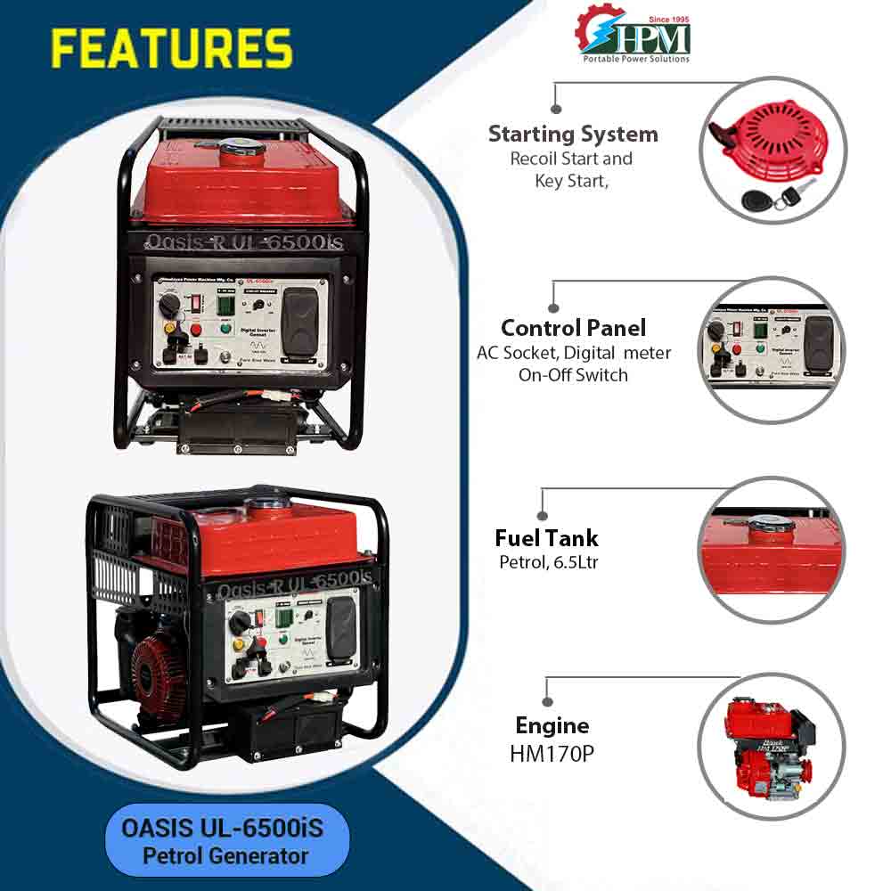 5.5 KVA smart portable petrol Genset, with Recoil Start Model-Oasis UL-6500i, 