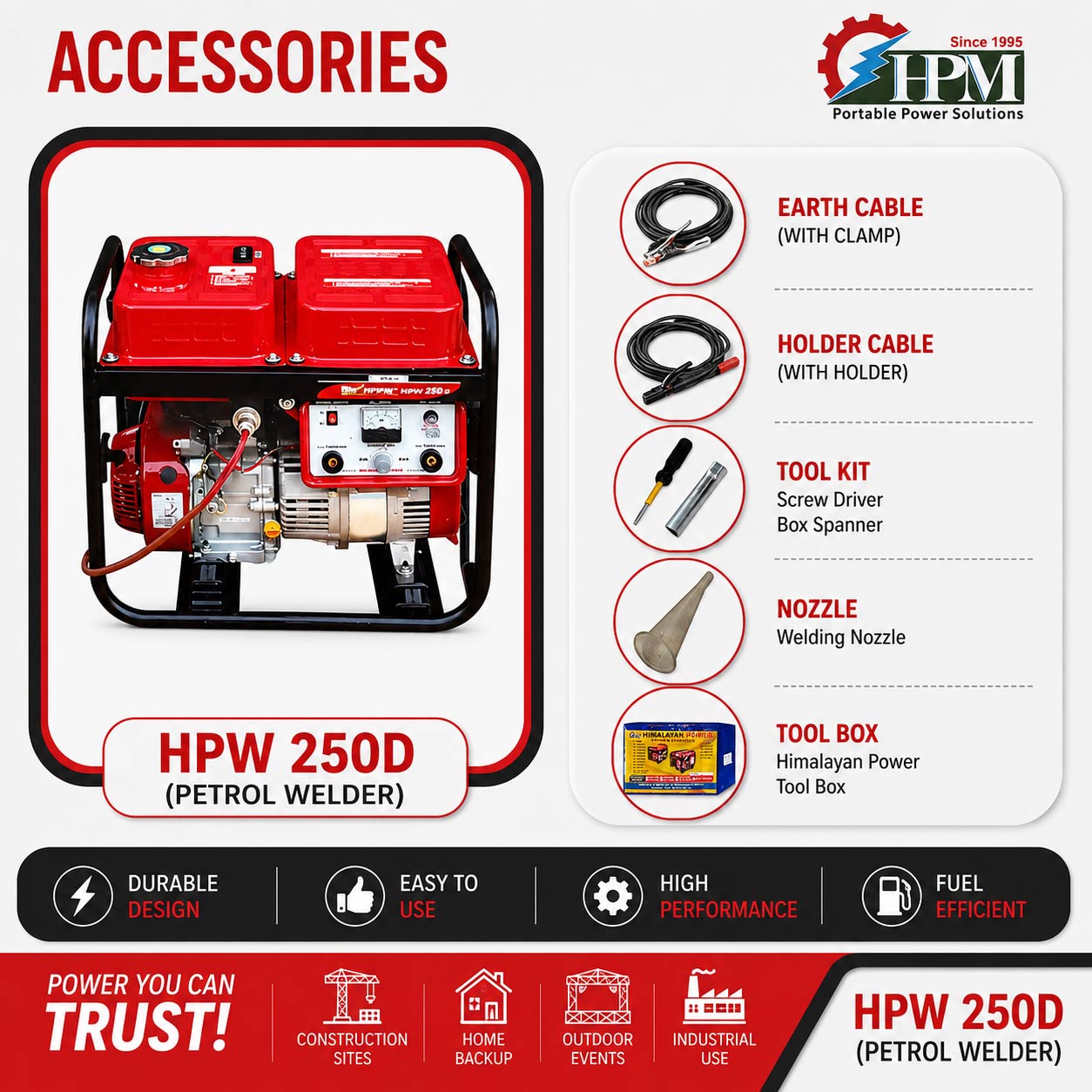 200 Amps Petrol Welding Generator, Recoil Start Model HPW-250D,  