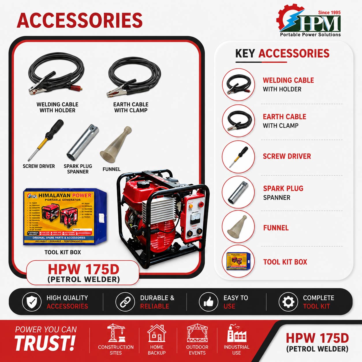 200 Amps Petrol Welding Generator, Model HPW-175D, Recoil Start