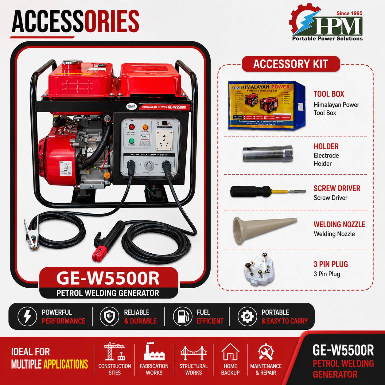 GE-W5000R 200 Amps Petrol Welding Generator with 3 KVA AC Output