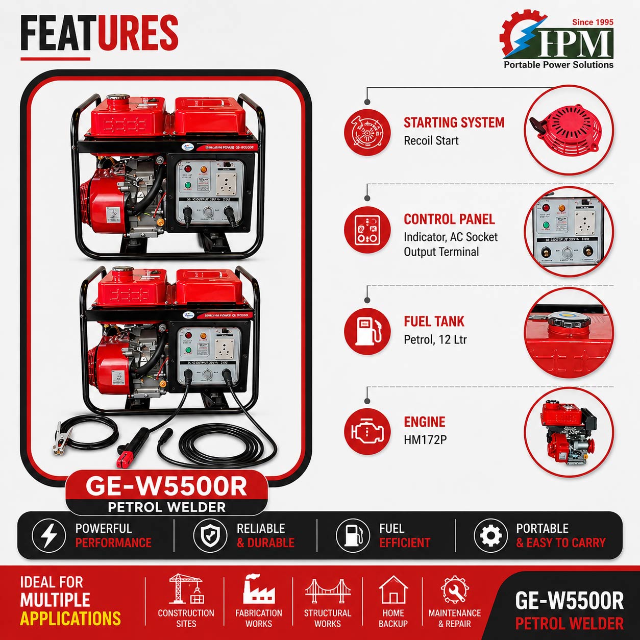 GE-W5000R 200 Amps Petrol Welding Generator with 3 KVA AC Output